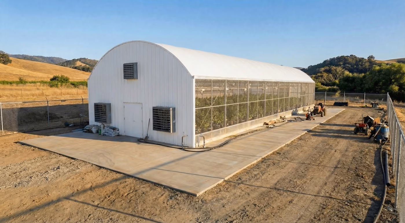 Customer cultivation greenhouse on a concrete pad in Virginia